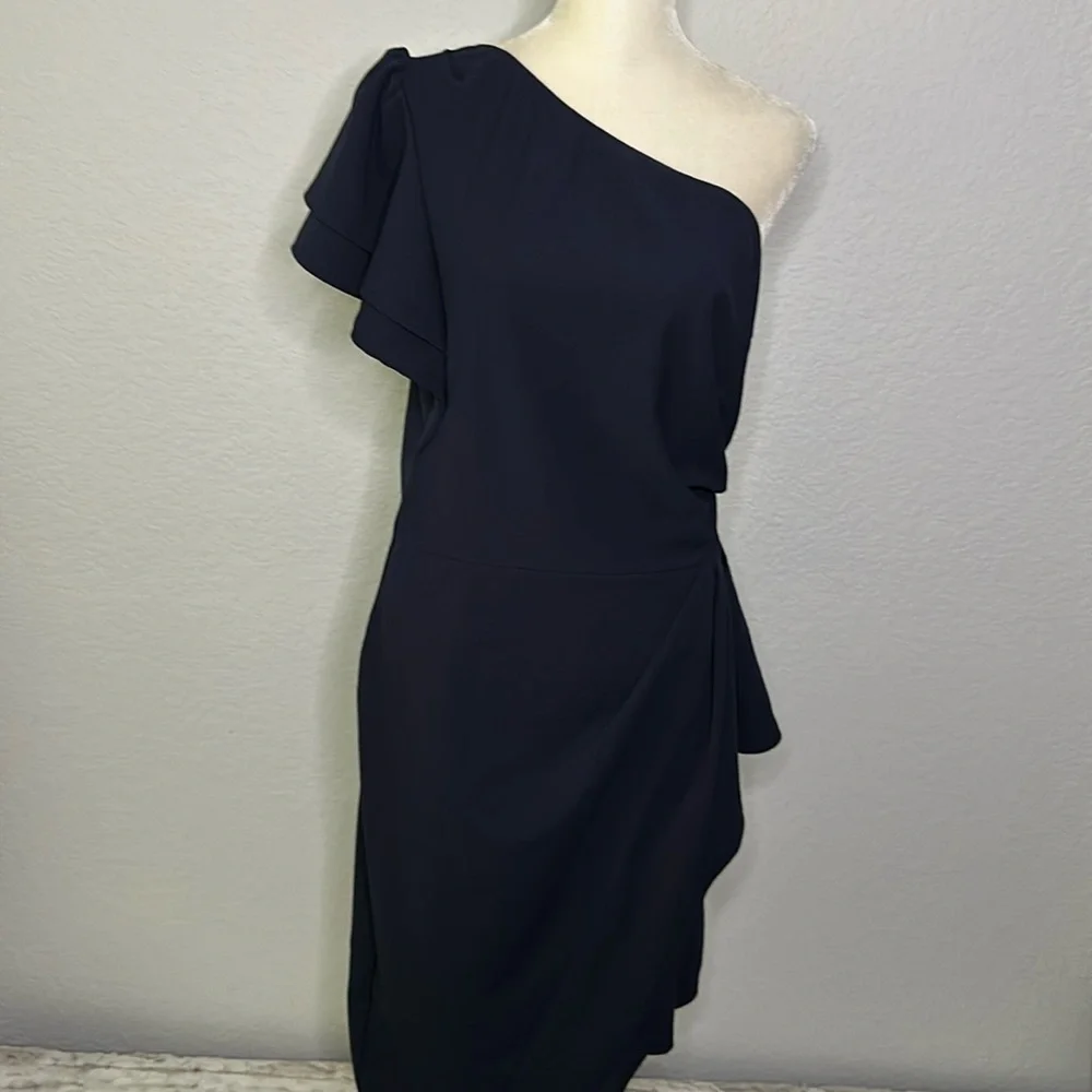 BTFBM One Shoulder Side Ruched Navy Dress Large - Picture 1 of 12